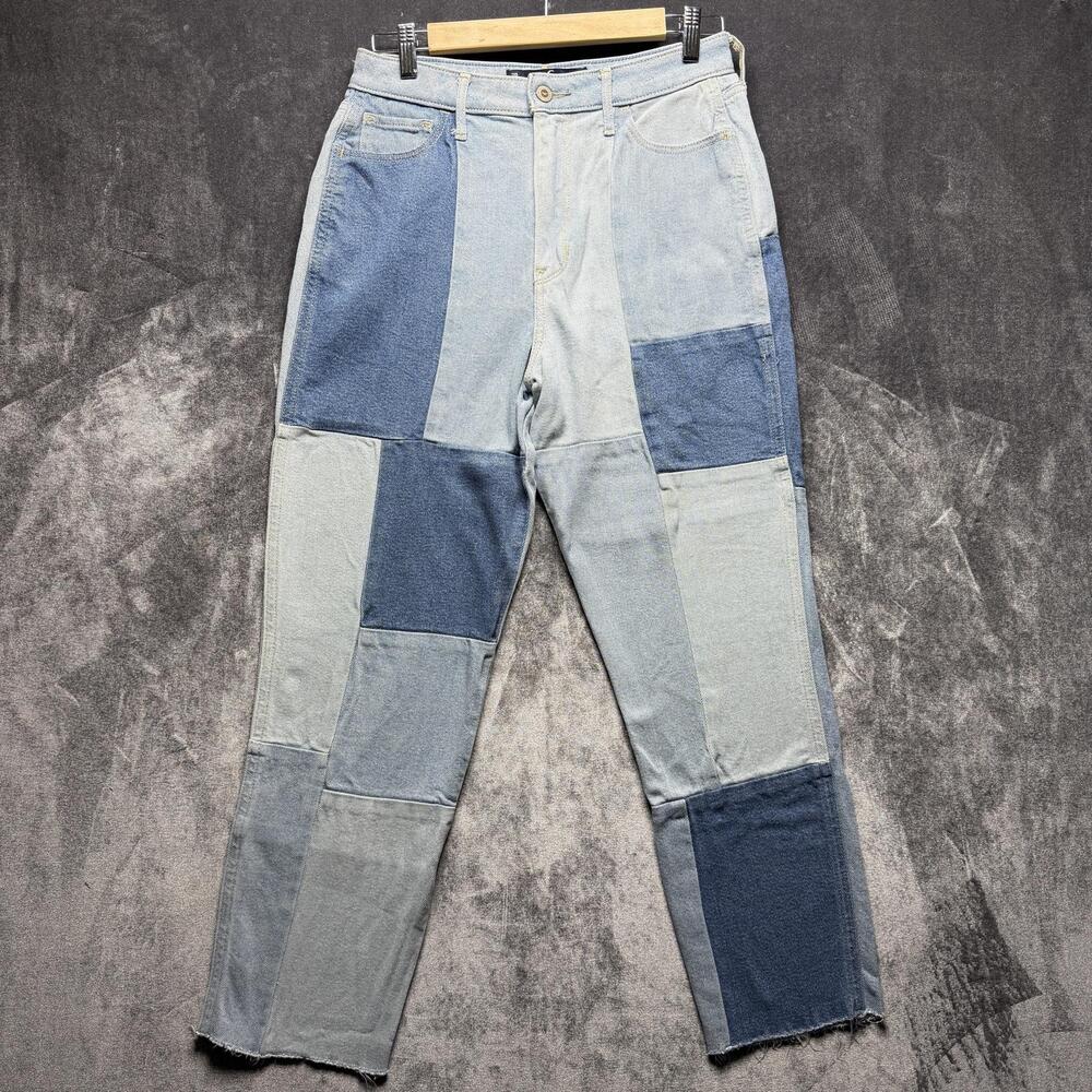Hollister Jeans Womens 28x27 Blue High Rise Mom Patchwork Denim Raw Hem